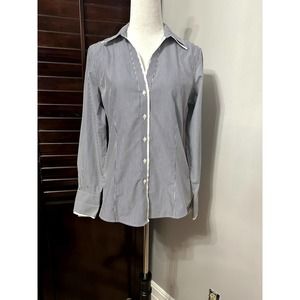 Brooks Brothers Womans Dress Shirt Blue White Striped Fitted Spread Collar 8